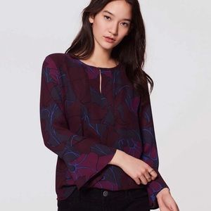 LOFT Floral Mixed Media Popover Blouse sz XL